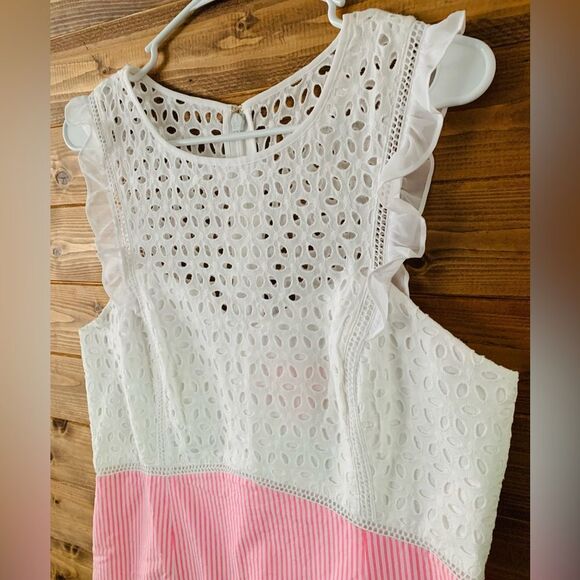 Lilly Pulitzer Maya Shift Dress Resort White Pink Floral Lace Seersucker - Picture 2 of 4
